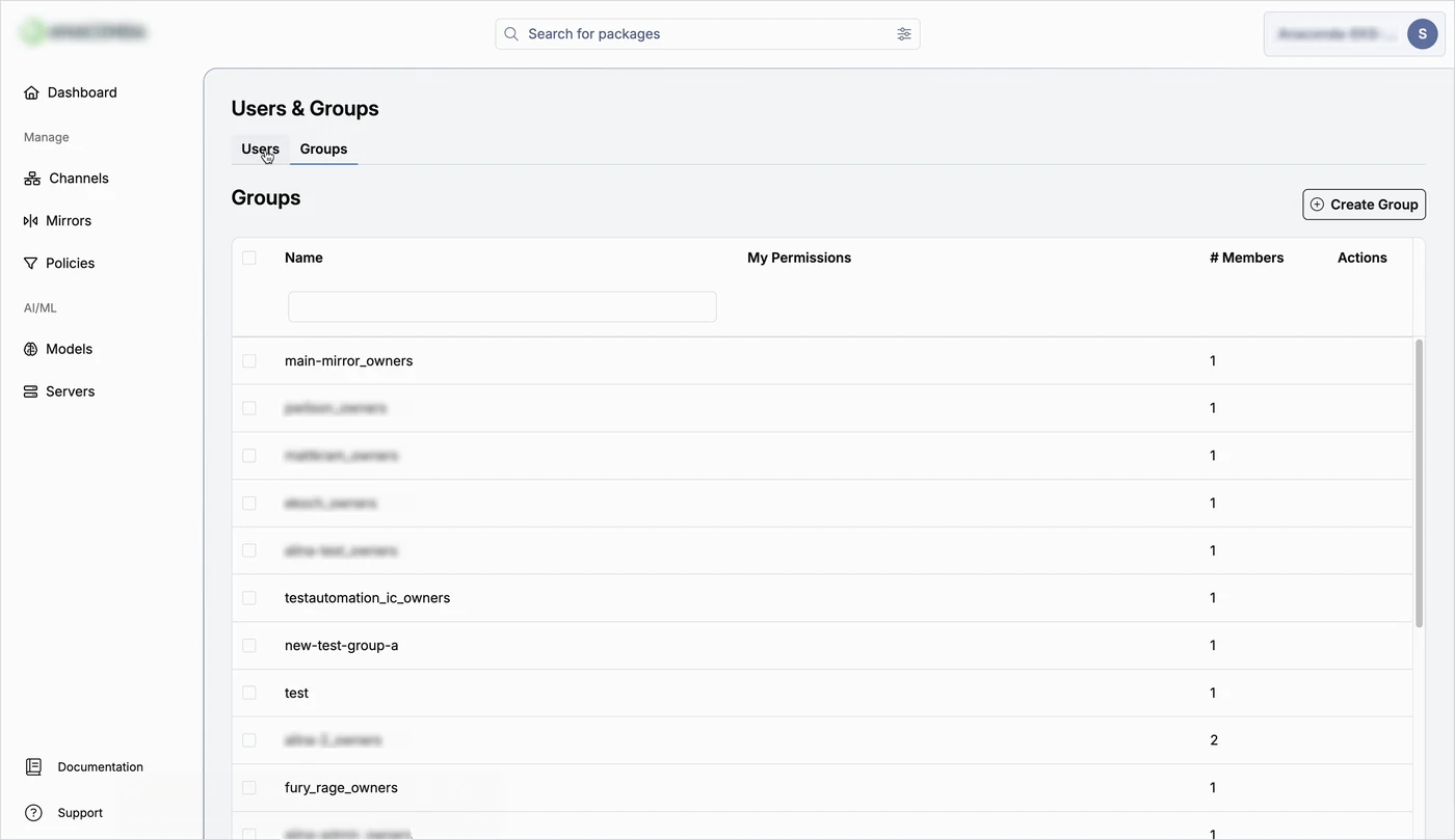 Groups page after the redesign