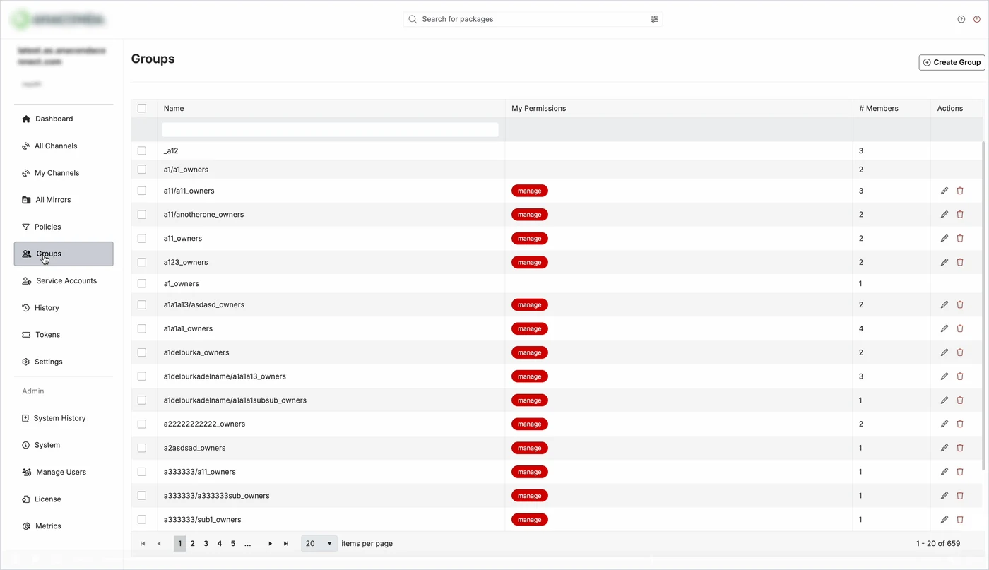 Groups page before the redesign