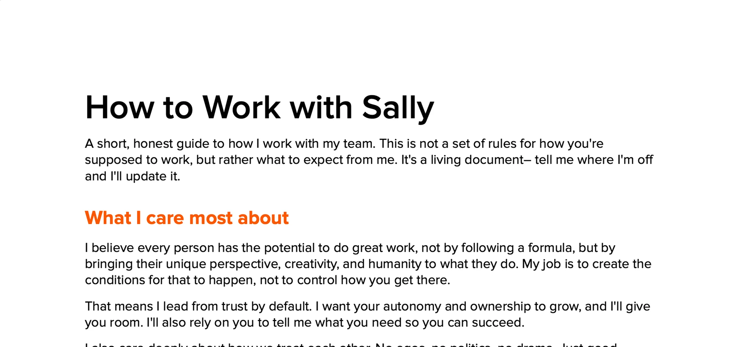 First page of the How to Work with Sally guide