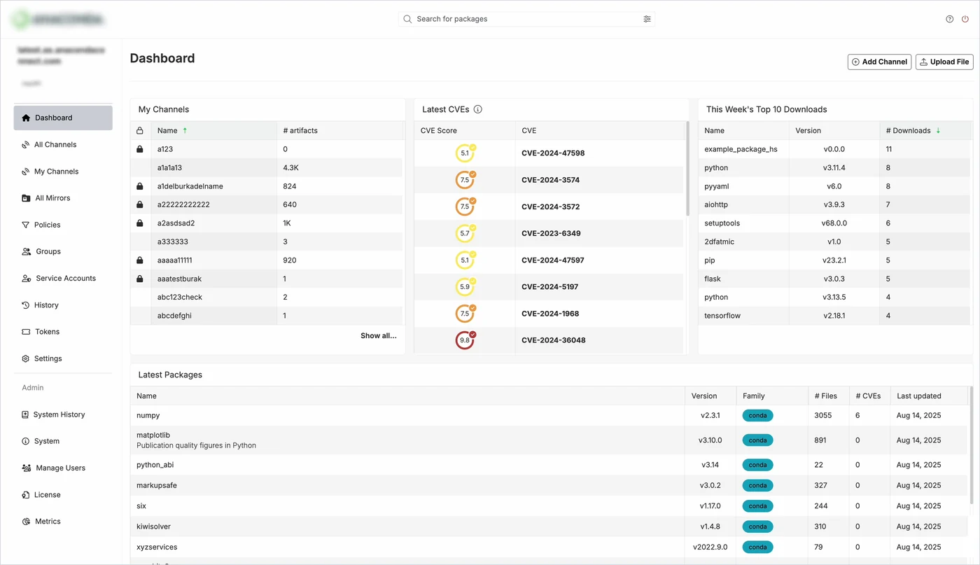 Dashboard and left navigation before the redesign