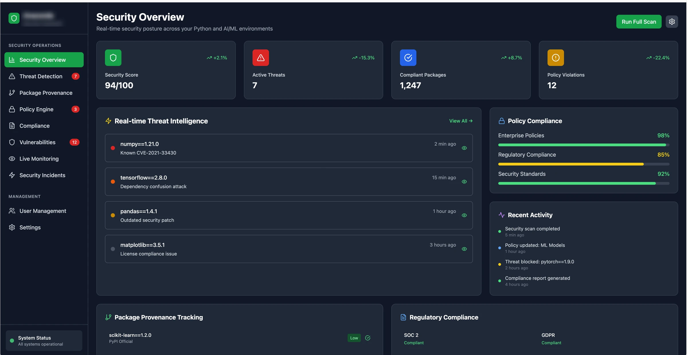First-pass security overview from AI, in a dark theme