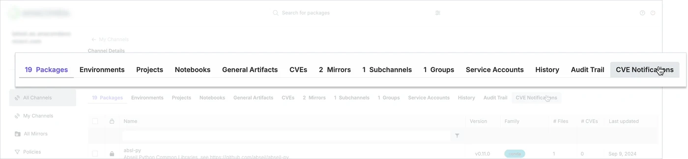 Channel detail page with 13 tabs