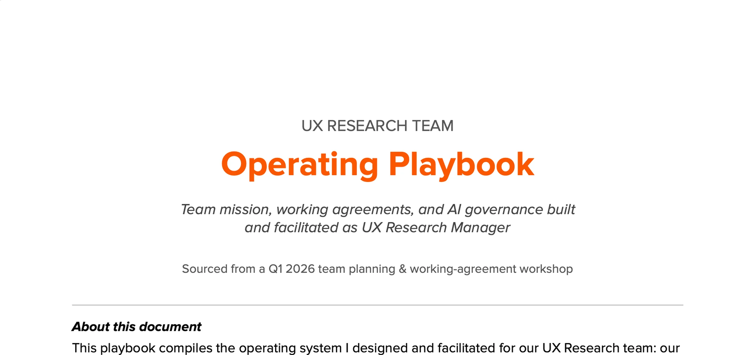 Cover page of the UX Research Team Operating Playbook